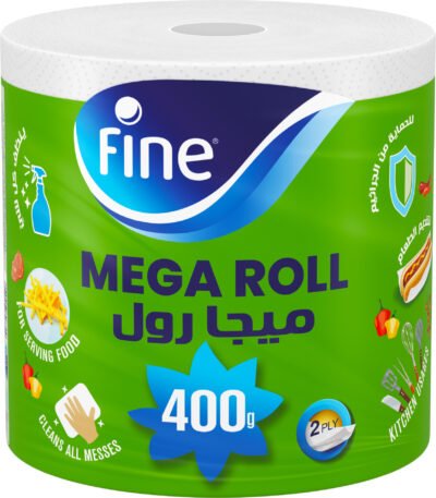 فاين ورق مطبخ ميجا رول معقم ناعم وفائق الامتصاص طبقتين، 400غم